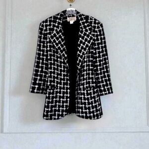 Richie Freeman for TERIJON Black White Wool Blend Blazer Fits Size Small